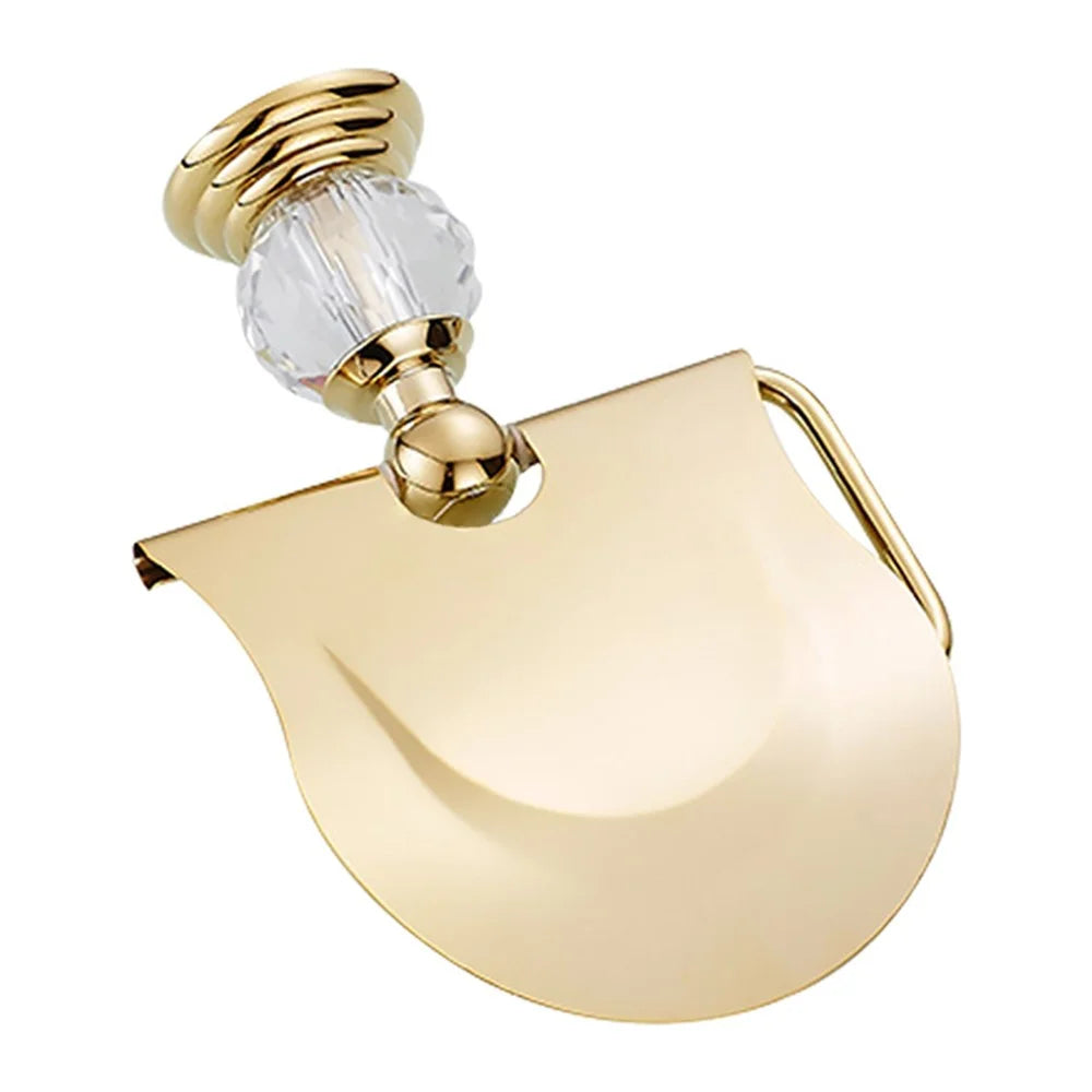 Stainless Steel Toilet Paper Holder Gold Plated Bathroom Tissue Roll Stand Wall Mount with Cover - 5