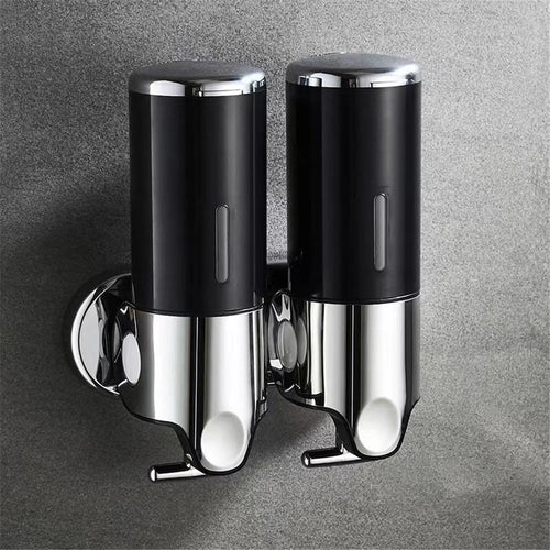 Double Head Soap Dispenser 1000ml Capacity Stainless Steel Manual Push Shampoo Shower Pump - Black - 1