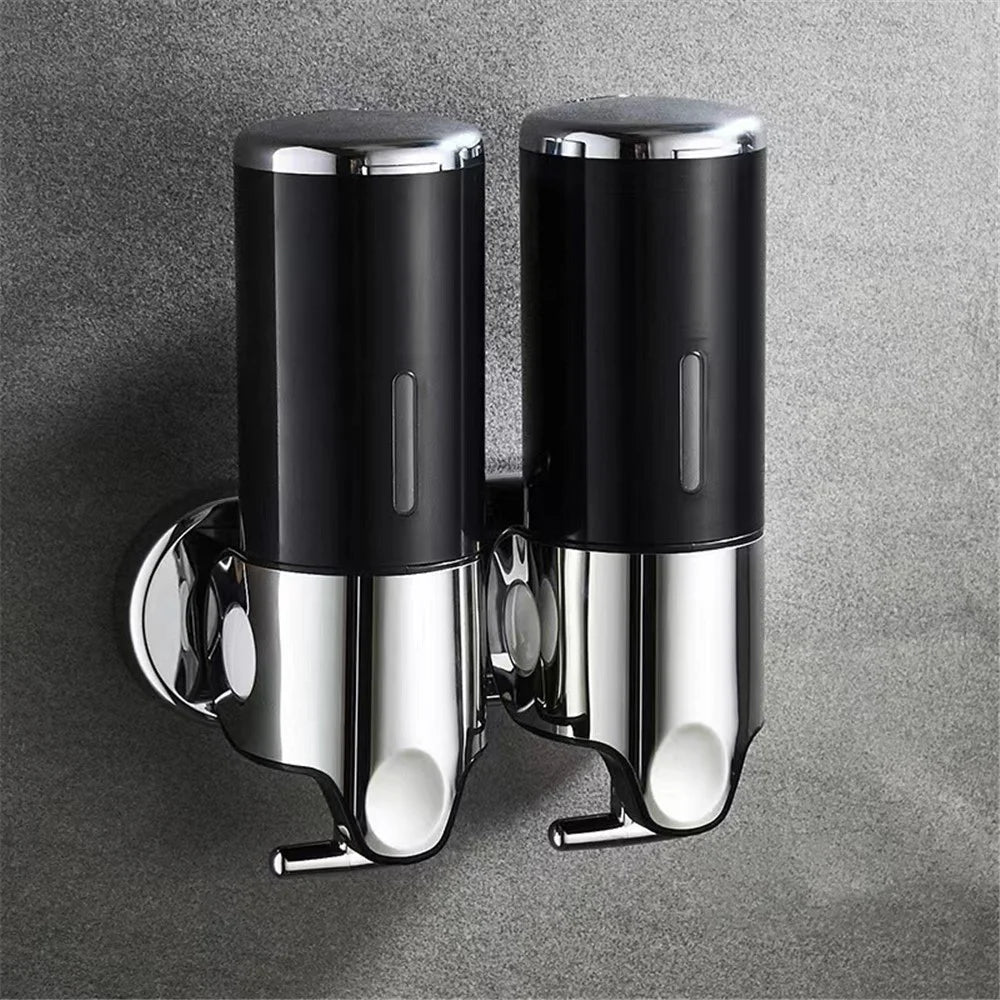 Double Head Soap Dispenser 1000ml Capacity Stainless Steel Manual Push Shampoo Shower Pump - Black - 1
