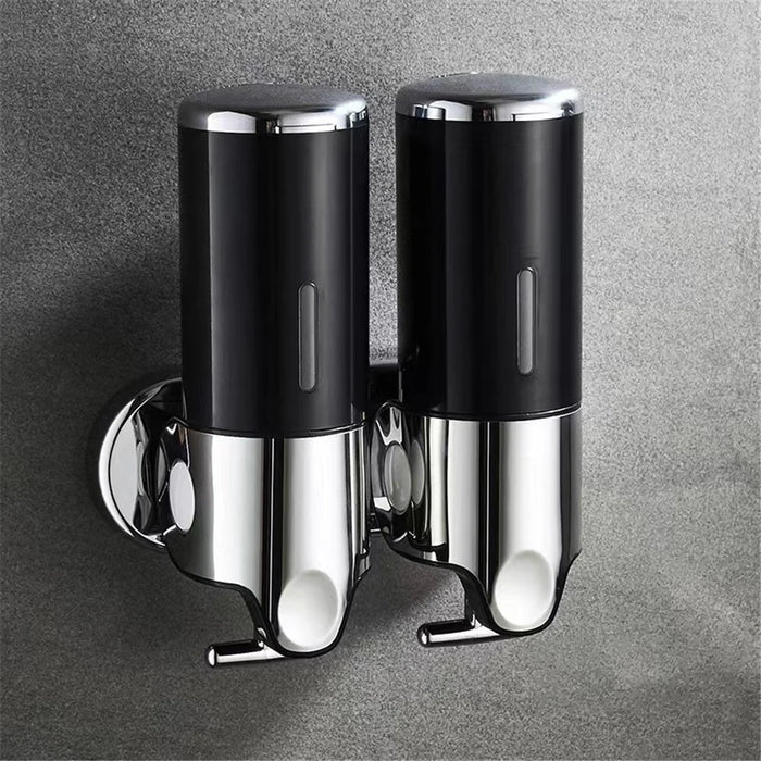 Double Head Soap Dispenser 1000ml Capacity Stainless Steel Manual Push Shampoo Shower Pump - Black - 1