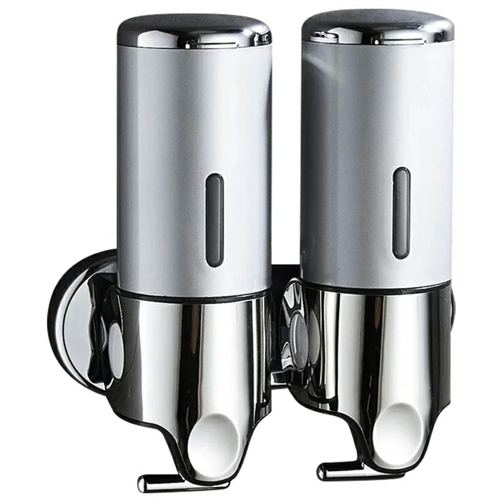Stainless Steel Dual Head Soap Dispenser 1000ml Manual Push Pump Shampoo Body Wash - Silver - 1