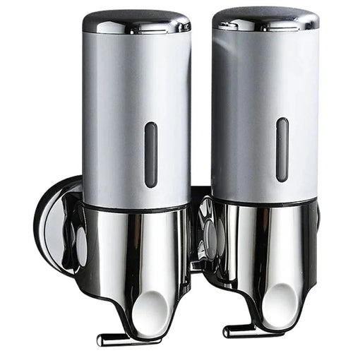 Stainless Steel Dual Head Soap Dispenser 1000ml Manual Push Pump Shampoo Body Wash - Silver - 1