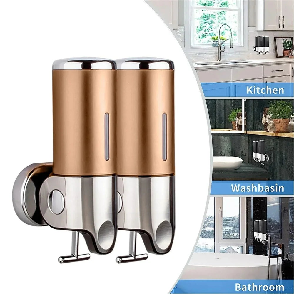 Stainless Steel Dual Head Soap Dispenser 1000ml Manual Push Pump Shampoo Body Wash - Silver - 3