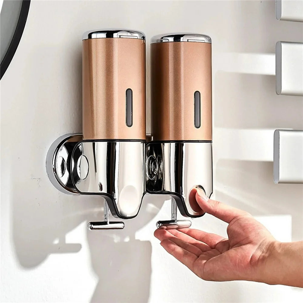 Stainless Steel Dual Head Soap Dispenser 1000ml Manual Push Pump Shampoo Body Wash - Silver - 4