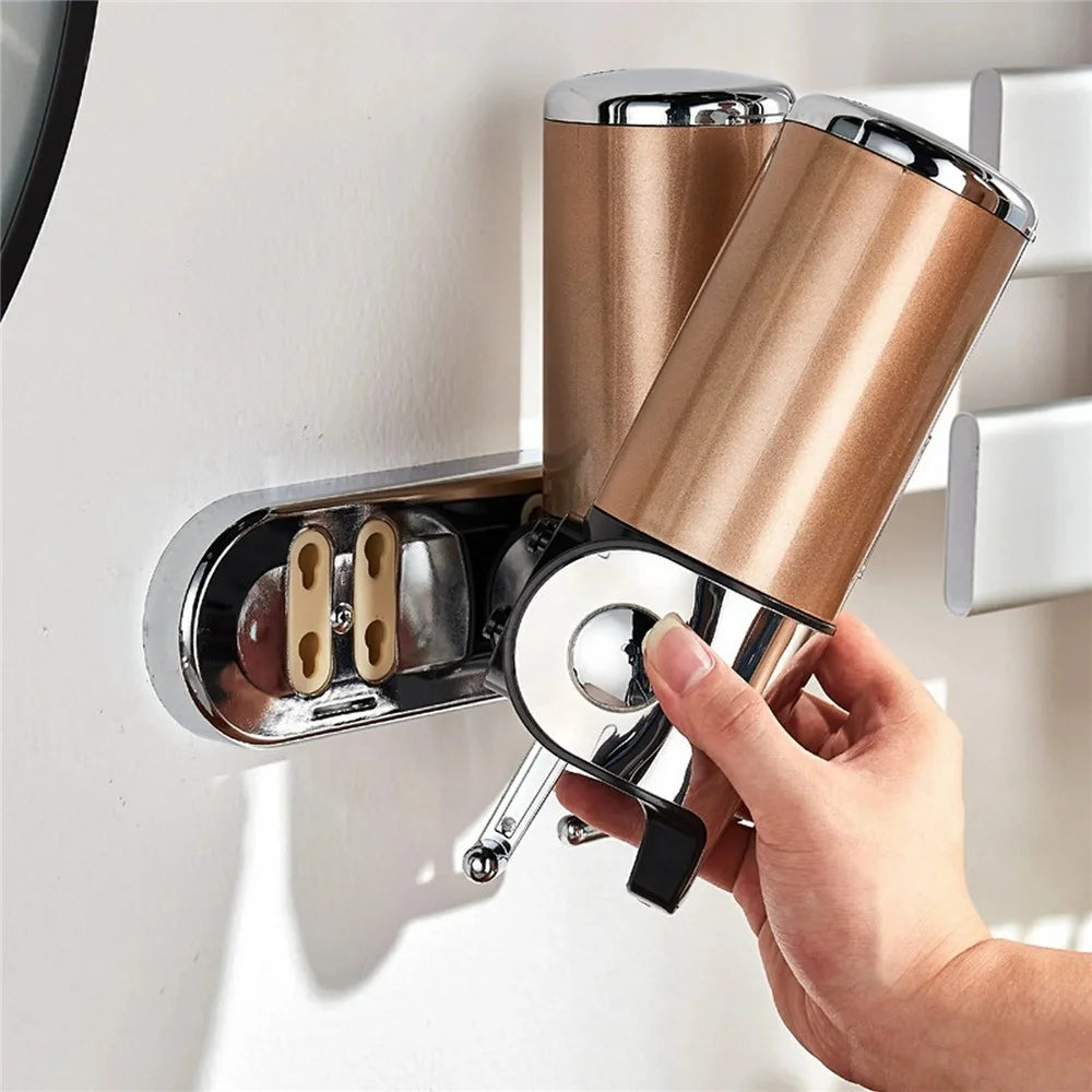 Stainless Steel Dual Head Soap Dispenser 1000ml Manual Push Pump Shampoo Body Wash - Silver - 5