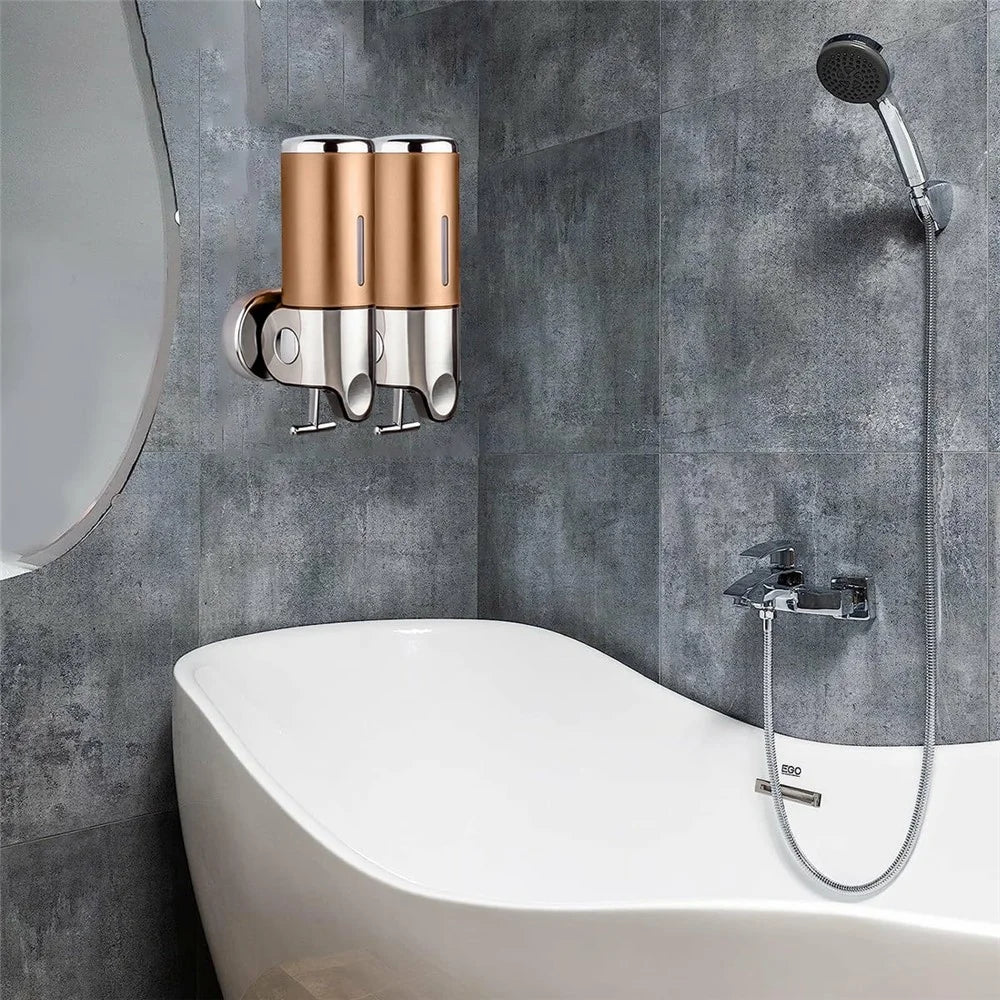 Stainless Steel Dual Head Soap Dispenser 1000ml Manual Push Pump Shampoo Body Wash - Silver - 6