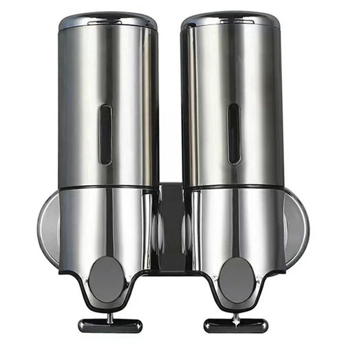 1000ml Stainless Steel Double Head Soap Dispenser Manual Push Shampoo Body Wash Soap Container - 1