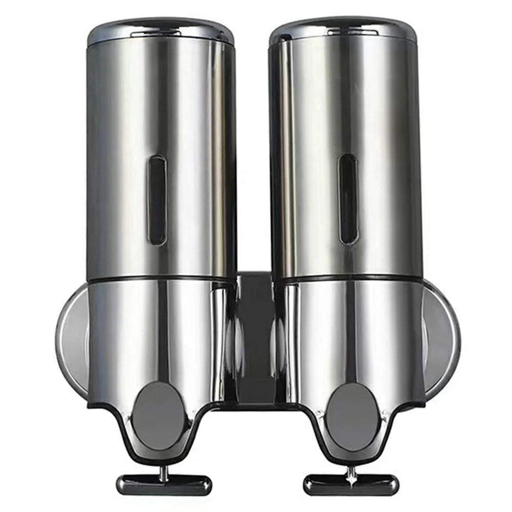 1000ml Stainless Steel Double Head Soap Dispenser Manual Push Shampoo Body Wash Soap Container - 1