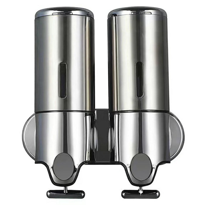 1000ml Stainless Steel Double Head Soap Dispenser Manual Push Shampoo Body Wash Soap Container - 1