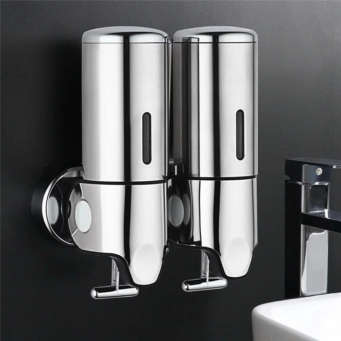 1000ml Stainless Steel Double Head Soap Dispenser Manual Push Shampoo Body Wash Soap Container - 2