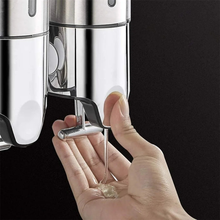 1000ml Stainless Steel Double Head Soap Dispenser Manual Push Shampoo Body Wash Soap Container - 3