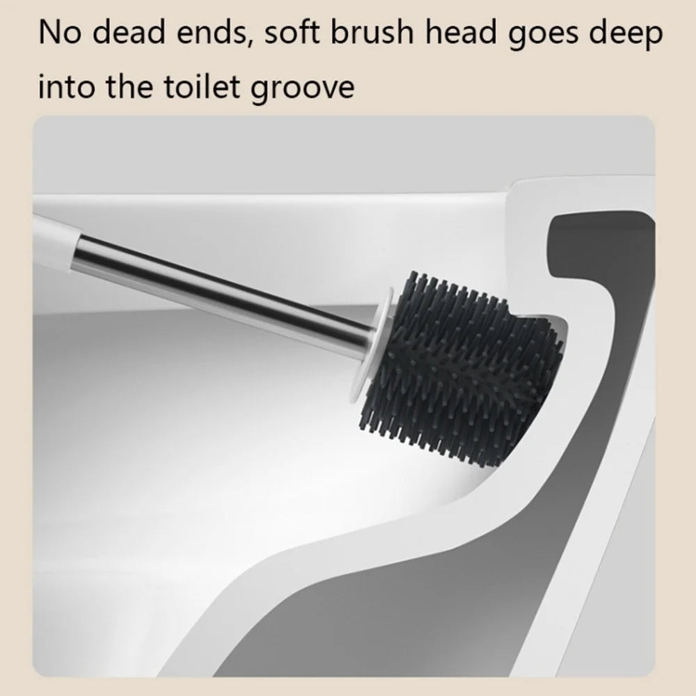 Soft Silicone Toilet Brush with Holder Long Handle Cleaning Brush No Dead Angle for Bathroom - 4