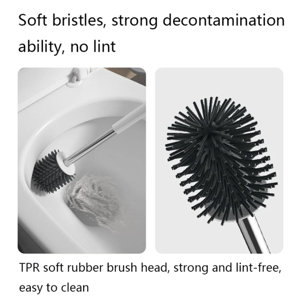 Soft Silicone Toilet Brush with Holder Long Handle Cleaning Brush No Dead Angle for Bathroom - 5
