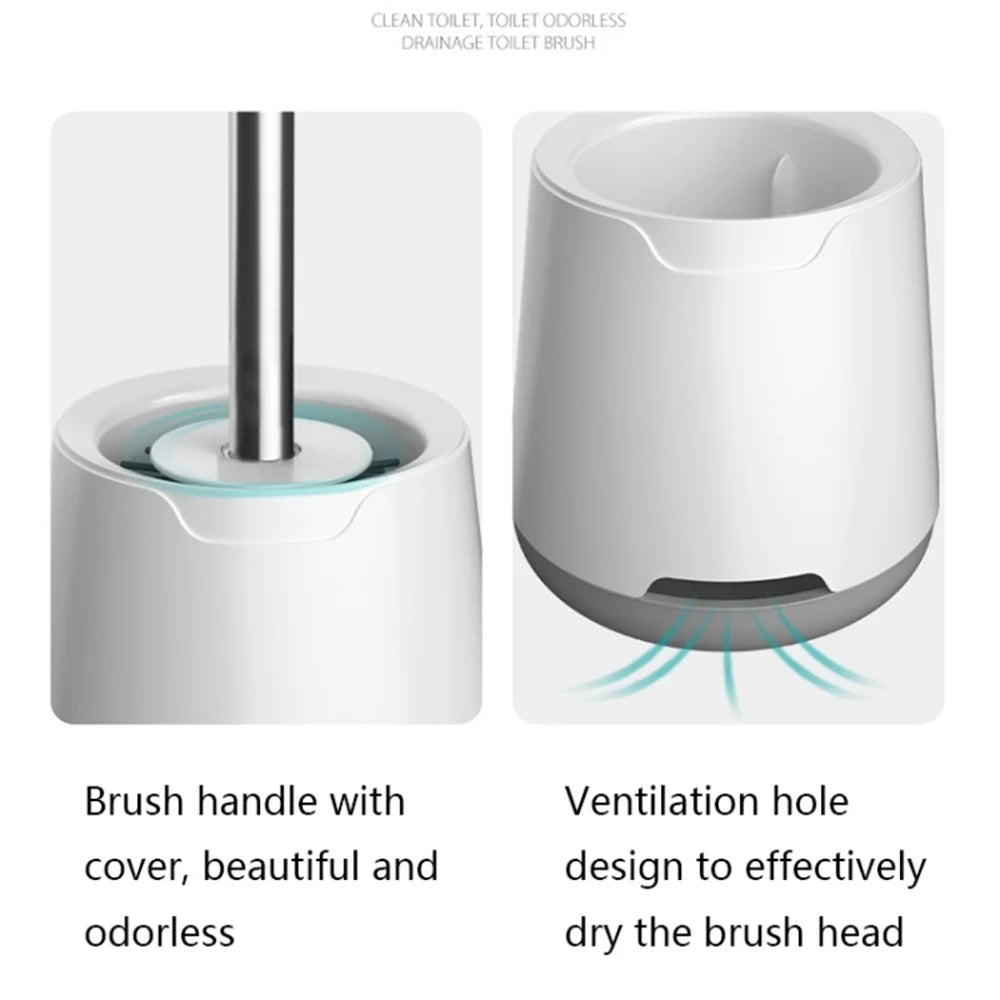 Soft Silicone Toilet Brush with Holder Long Handle Cleaning Brush No Dead Angle for Bathroom - 6