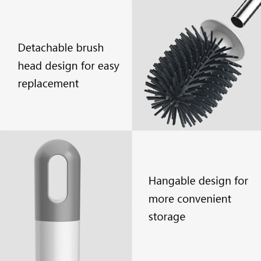 Soft Silicone Toilet Brush with Holder Long Handle Cleaning Brush No Dead Angle for Bathroom - 7