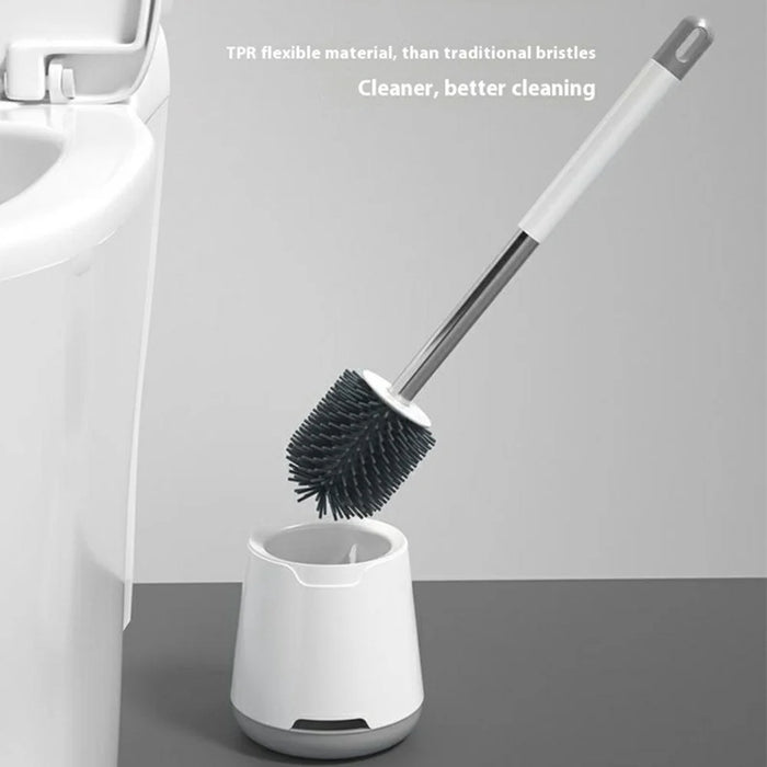 Silicone Toilet Brush Set with Stand Wall Mounted Long Handle Cleaning Brush for Bathroom - 3