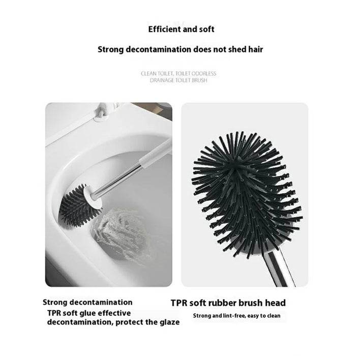 Silicone Toilet Brush Set with Stand Wall Mounted Long Handle Cleaning Brush for Bathroom - 4