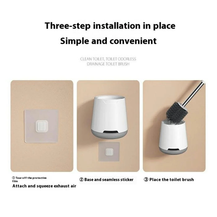 Silicone Toilet Brush Set with Stand Wall Mounted Long Handle Cleaning Brush for Bathroom - 7
