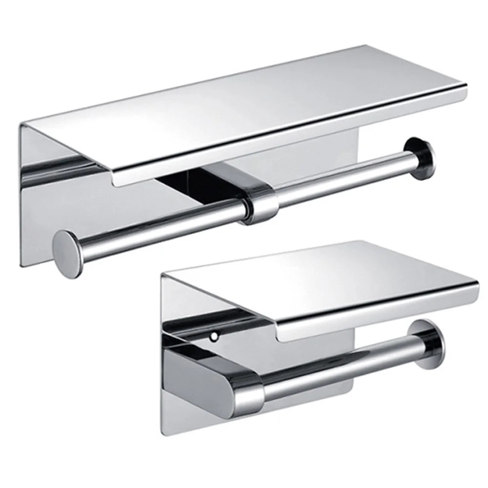 K56 304 Stainless Steel Toilet Paper Holder with Phone Shelf Roll Paper Dispenser Multipurpose Tissue Stand - 1