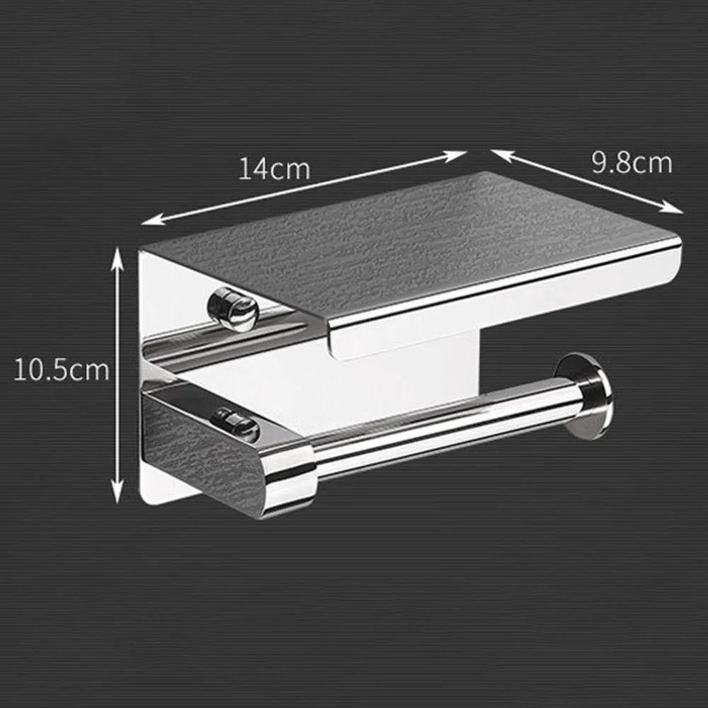 K56 304 Stainless Steel Toilet Paper Holder with Phone Shelf Roll Paper Dispenser Multipurpose Tissue Stand - 5