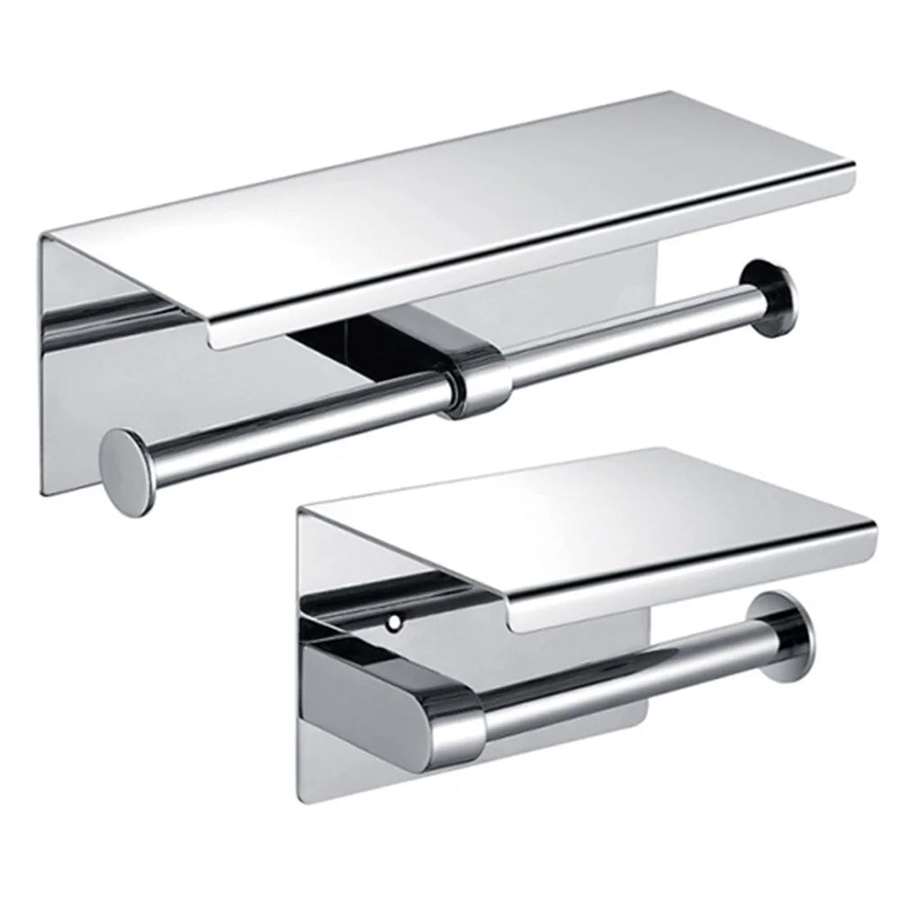 K56 Toilet Paper Holder with Phone Shelf 201 Stainless Steel Tissue Roll Stand for Bathroom Kitchen Washroom - 1