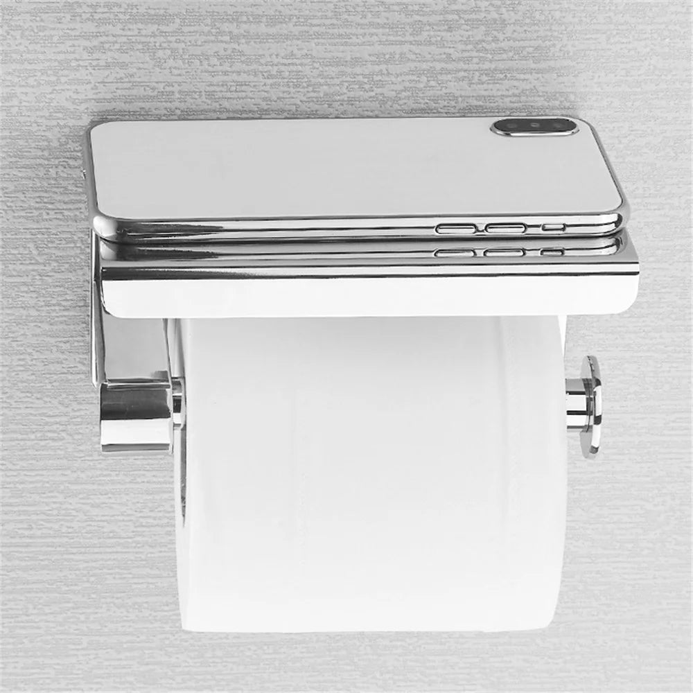 K56 Toilet Paper Holder with Phone Shelf 201 Stainless Steel Tissue Roll Stand for Bathroom Kitchen Washroom - 4