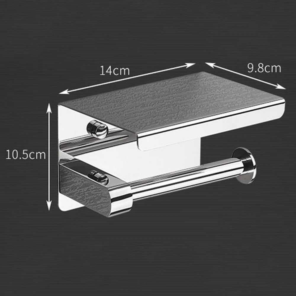 K56 Toilet Paper Holder with Phone Shelf 201 Stainless Steel Tissue Roll Stand for Bathroom Kitchen Washroom - 5