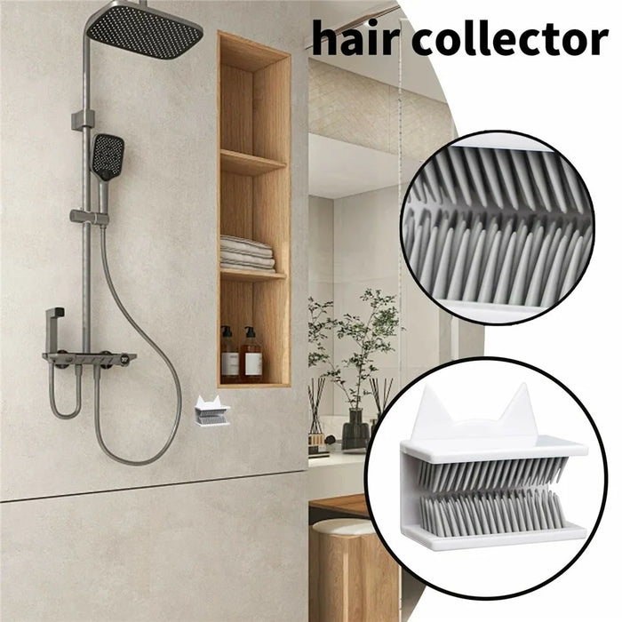 Shower Wall Hair Catcher Bathroom Bathtub Drain Protector Hair Collector Anti Clog Device For Home Use - Cat Ears  /  White - 2