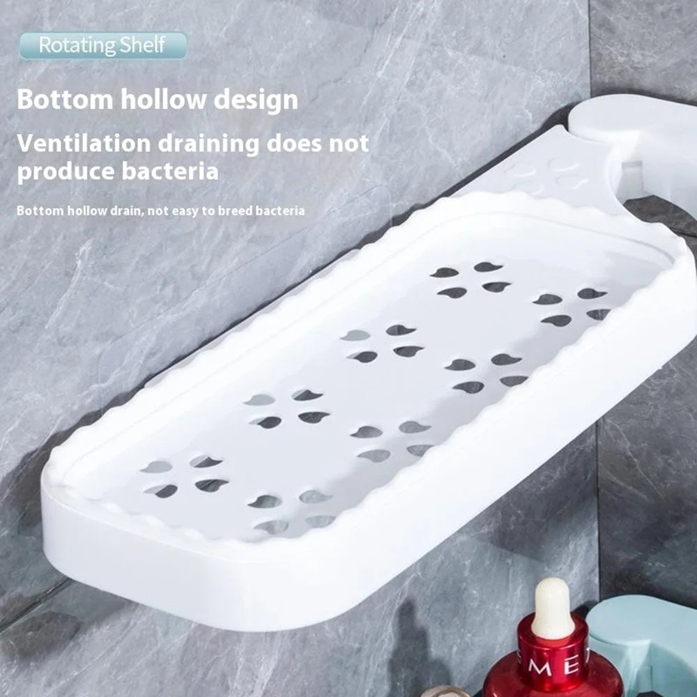 Rotating Corner Shelf Foldable Countertop Organizer Wall Mounted Triangle Rack for Bathroom / Kitchen - White - 2