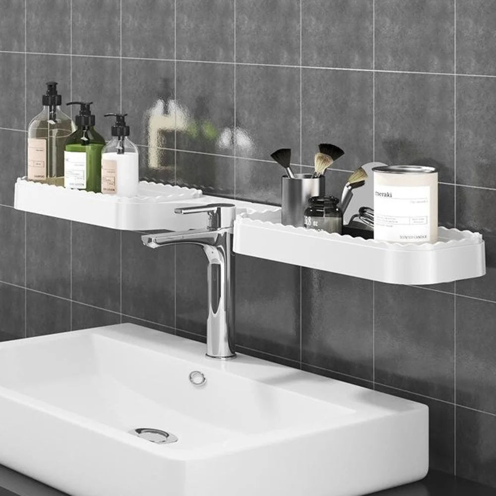 Rotating Corner Shelf Foldable Countertop Organizer Wall Mounted Triangle Rack for Bathroom / Kitchen - White - 3