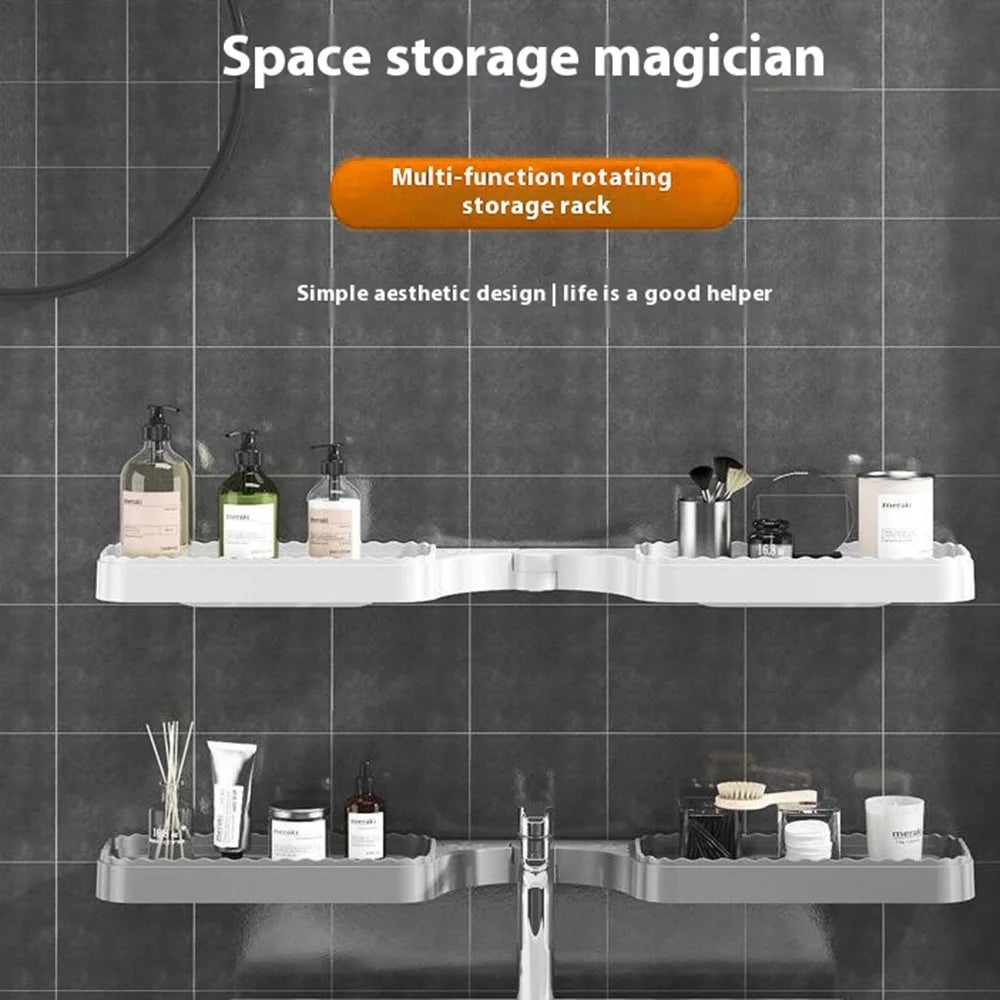 Rotating Corner Shelf Foldable Countertop Organizer Wall Mounted Triangle Rack for Bathroom / Kitchen - White - 4