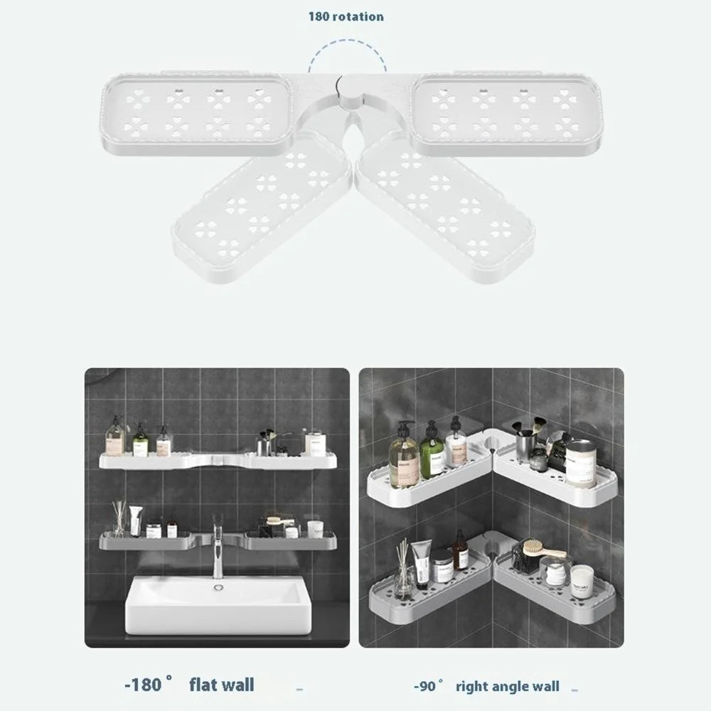 Rotating Corner Shelf Foldable Countertop Organizer Wall Mounted Triangle Rack for Bathroom / Kitchen - White - 6