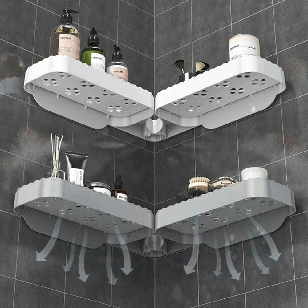 Rotating Corner Shelf Foldable Countertop Organizer Wall Mounted Triangle Rack for Bathroom / Kitchen - White - 7