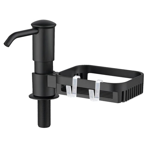 Kitchen Sink Dishwashing Liquid Dispenser Sponge Holder Drain Shelf 360 Degree Rotatable Dish Soap Dispenser - Black - 1