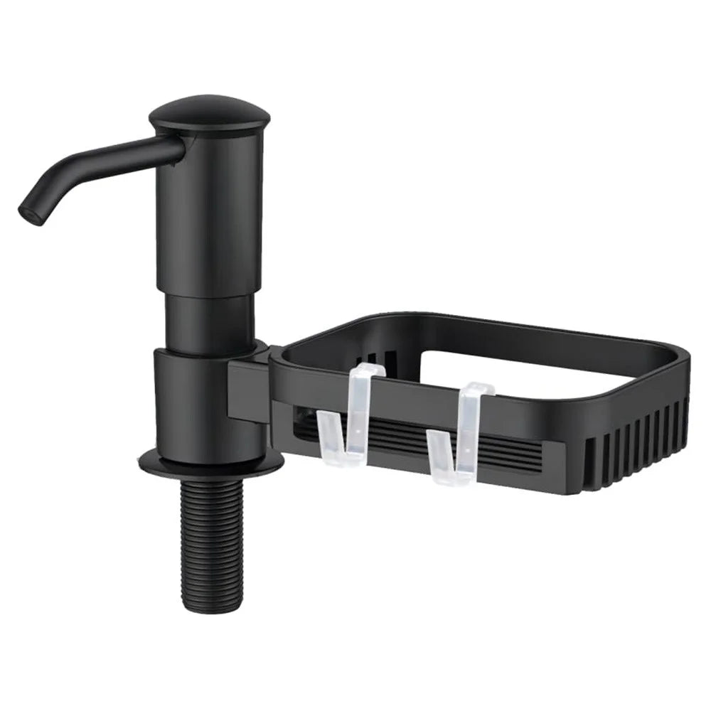 Kitchen Sink Dishwashing Liquid Dispenser Sponge Holder Drain Shelf 360 Degree Rotatable Dish Soap Dispenser - Black - 1