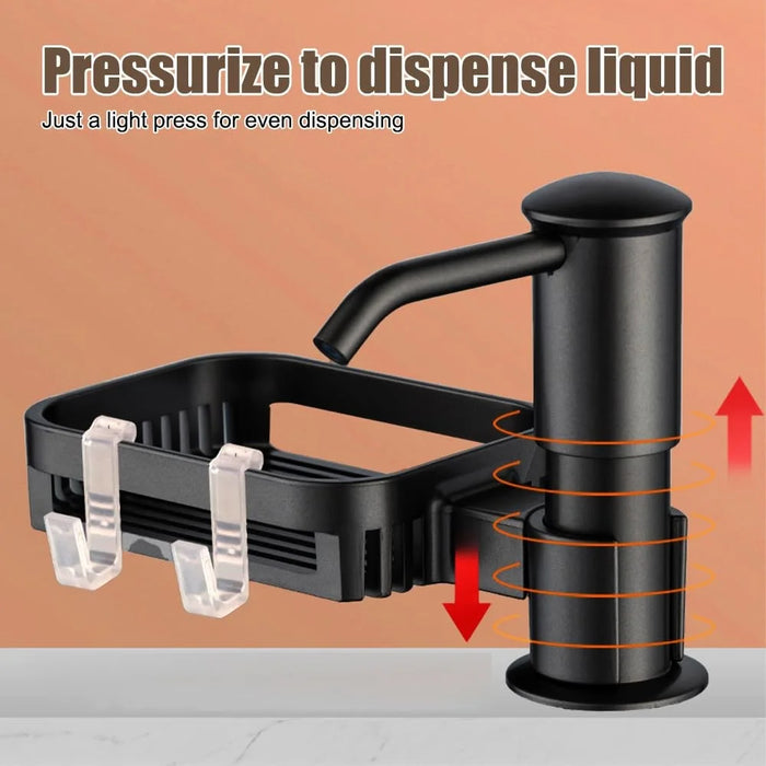 Kitchen Sink Dishwashing Liquid Dispenser Sponge Holder Drain Shelf 360 Degree Rotatable Dish Soap Dispenser - Black - 2