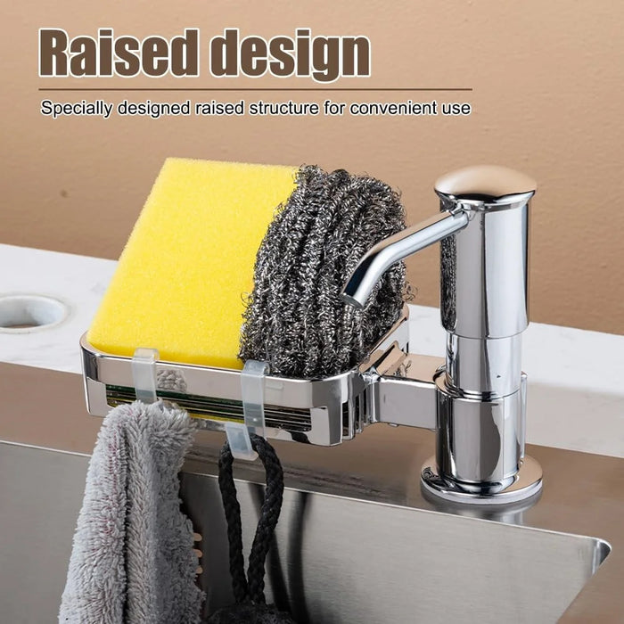 Kitchen Sink Dishwashing Liquid Dispenser Sponge Holder Drain Shelf 360 Degree Rotatable Dish Soap Dispenser - Black - 3