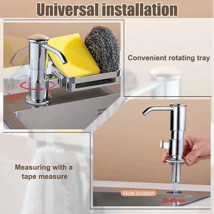 Kitchen Sink Dishwashing Liquid Dispenser Sponge Holder Drain Shelf 360 Degree Rotatable Dish Soap Dispenser - Black - 5