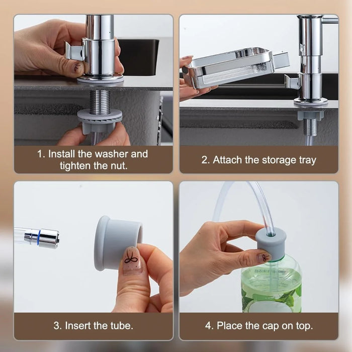 Kitchen Sink Dishwashing Liquid Dispenser Sponge Holder Drain Shelf 360 Degree Rotatable Dish Soap Dispenser - Black - 7