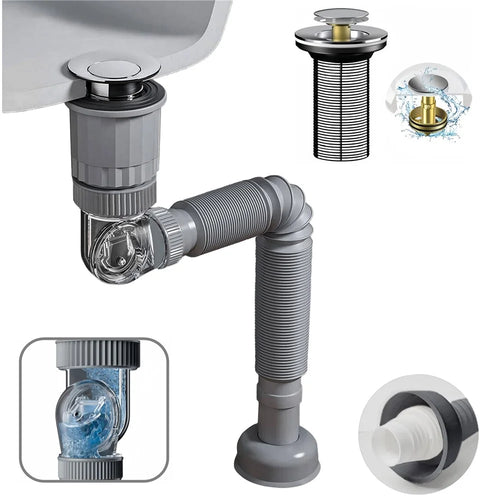 Sink Drain Pipe Kit Anti-Odor Flexible P-Trap Plumbing for Bathroom  /  Kitchen Basin Vanity - 1