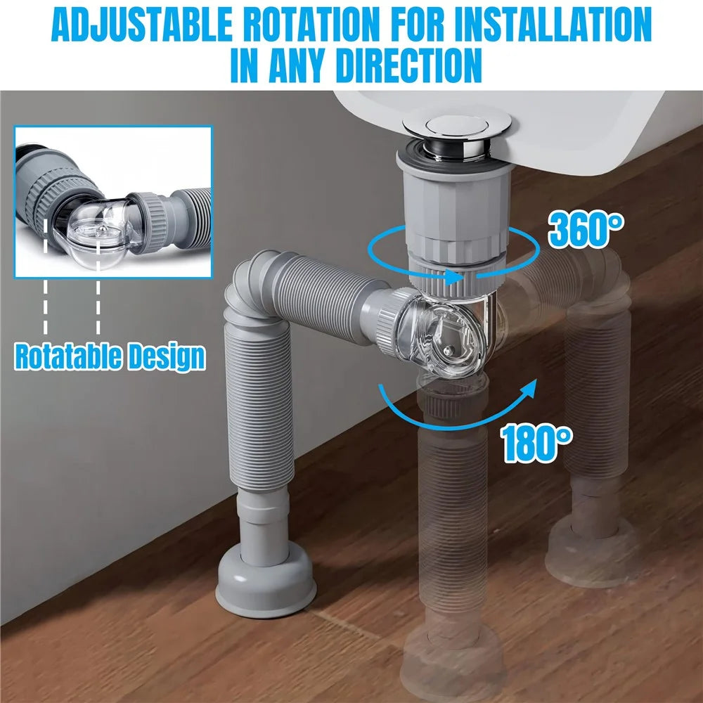 Sink Drain Pipe Kit Anti-Odor Flexible P-Trap Plumbing for Bathroom  /  Kitchen Basin Vanity - 2
