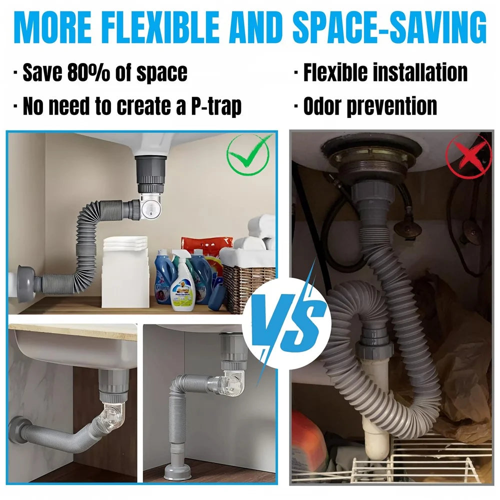 Sink Drain Pipe Kit Anti-Odor Flexible P-Trap Plumbing for Bathroom  /  Kitchen Basin Vanity - 3