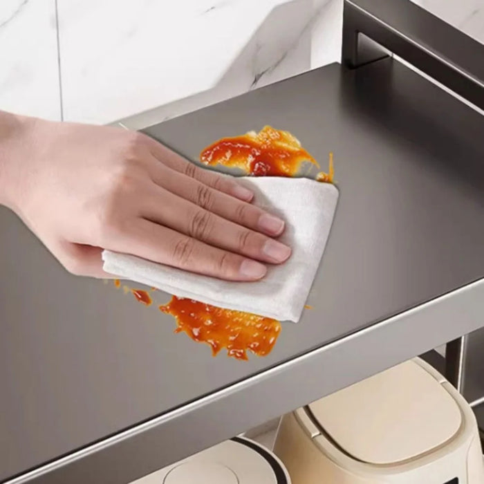 60cm Multifunctional Kitchen Microwave Oven Top Rack Carbon Steel Countertop Storage Shelf with 6 Hooks - 3