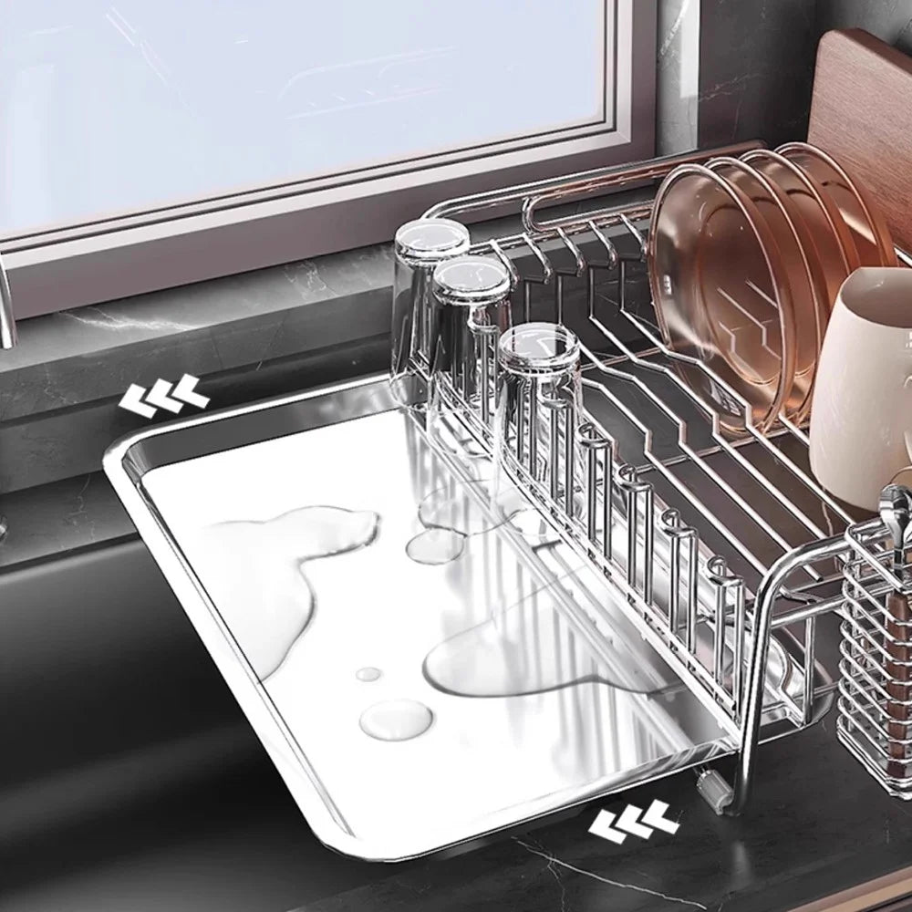 304 Stainless Steel Dish Drying Rack Bowls Plates Cups Cutlery Kitchen Storage Organizer, 46x29cm - 3
