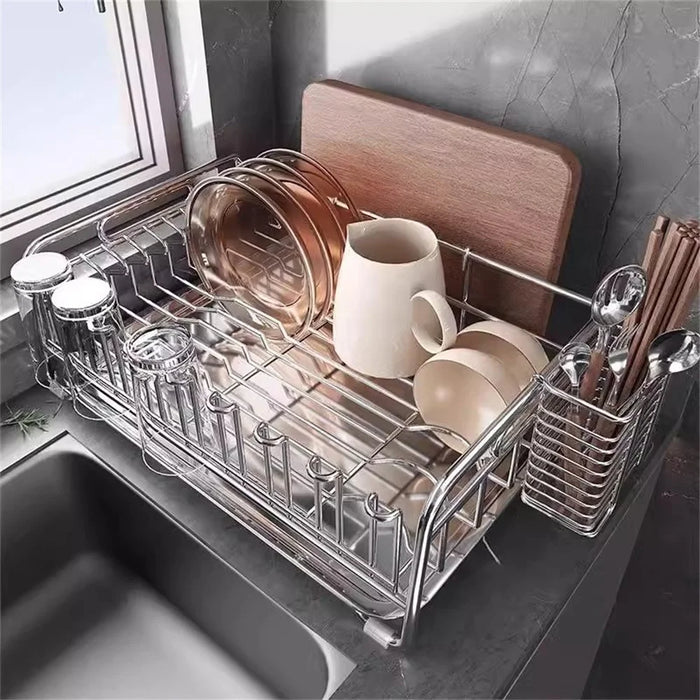 304 Stainless Steel Dish Drying Rack Bowls Plates Cups Cutlery Kitchen Storage Organizer, 36x25.5cm - 2