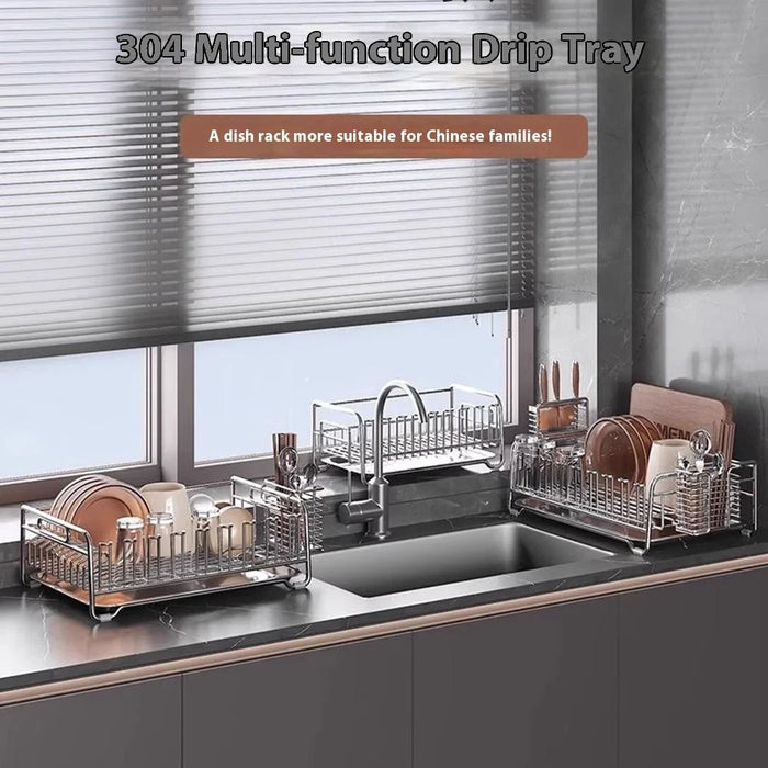304 Stainless Steel Dish Drying Rack Bowls Plates Cups Cutlery Kitchen Storage Organizer, 36x25.5cm - 3