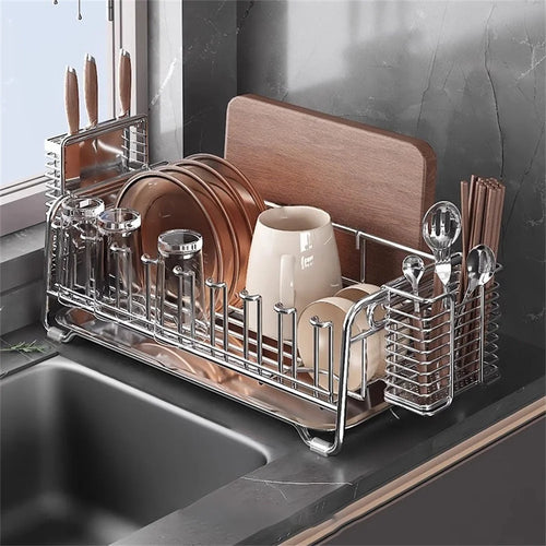 304 Stainless Steel Dish Drying Rack Bowls Plates Cups Cutlery Kitchen Storage Organizer, 46x20cm - 1