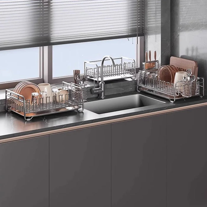 304 Stainless Steel Dish Drying Rack Bowls Plates Cups Cutlery Kitchen Storage Organizer, 46x20cm - 2