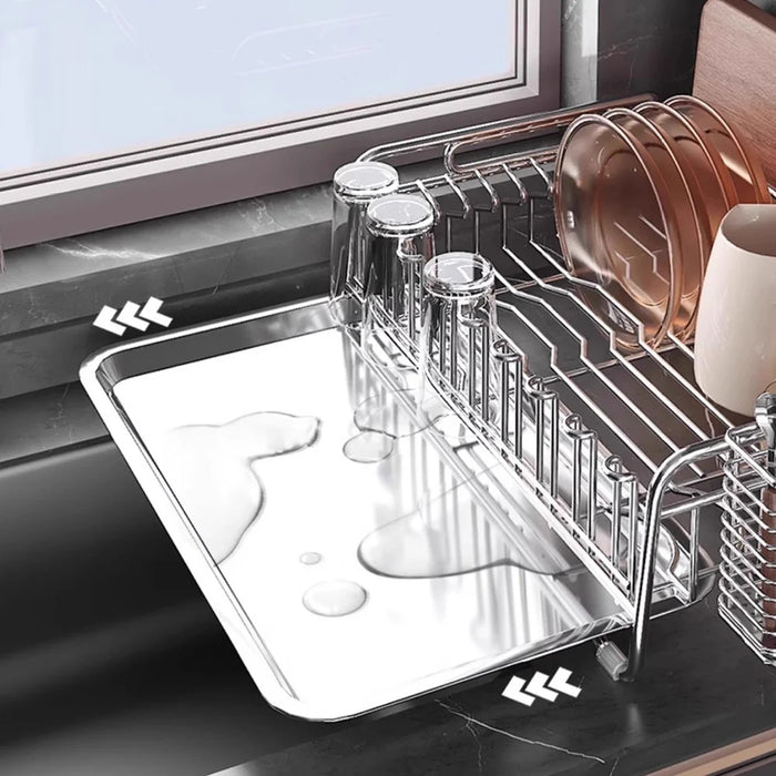 304 Stainless Steel Dish Drying Rack Bowls Plates Cups Cutlery Kitchen Storage Organizer, 46x20cm - 3