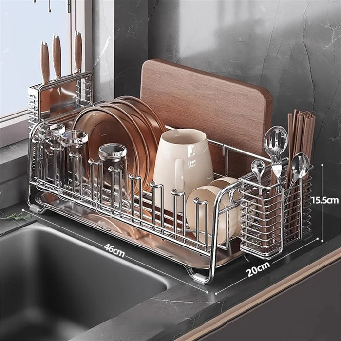 304 Stainless Steel Dish Drying Rack Bowls Plates Cups Cutlery Kitchen Storage Organizer, 46x20cm - 6